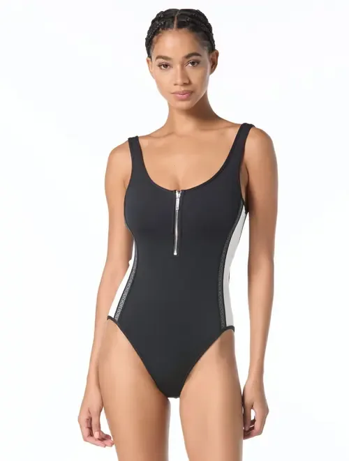 Signature Scuba Zip Front One-Piece Swimsuit by MICHAEL Michael Kors