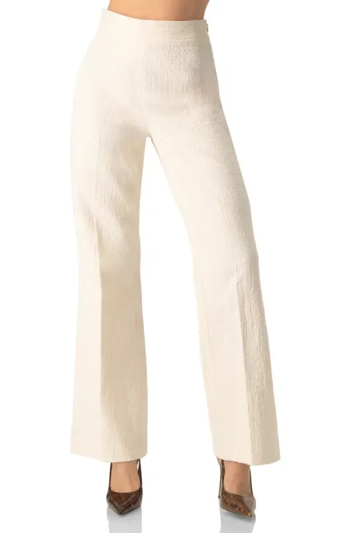 Wide-Leg Textured Trousers with Side Zipper by IVONNE