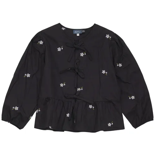 Embroidered Bow Puff Sleeve Cotton Blouse by Noni