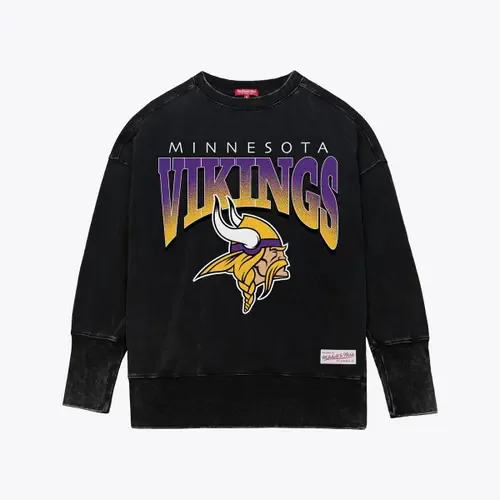 Mitchell & Ness Black Minnesota Vikings Delineate Mineral Wash Crewneck Sweatshirt by Mitchell & Ness