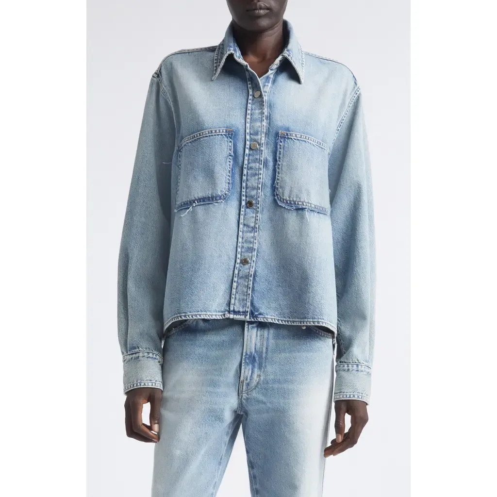 Emma Distressed Denim Shirt Jacket by Haikure