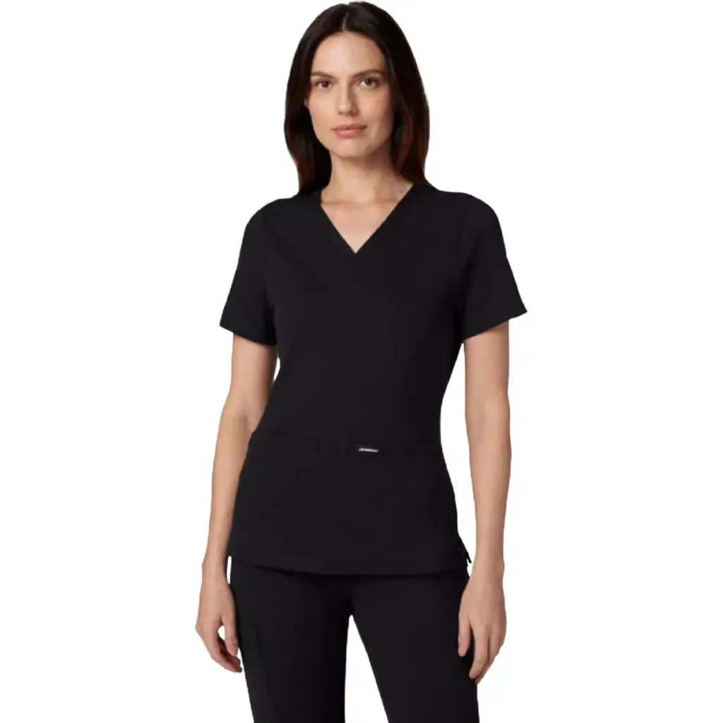 Cesi 2-Pocket Slim Knit V-Neck Scrub Top by JAANUU