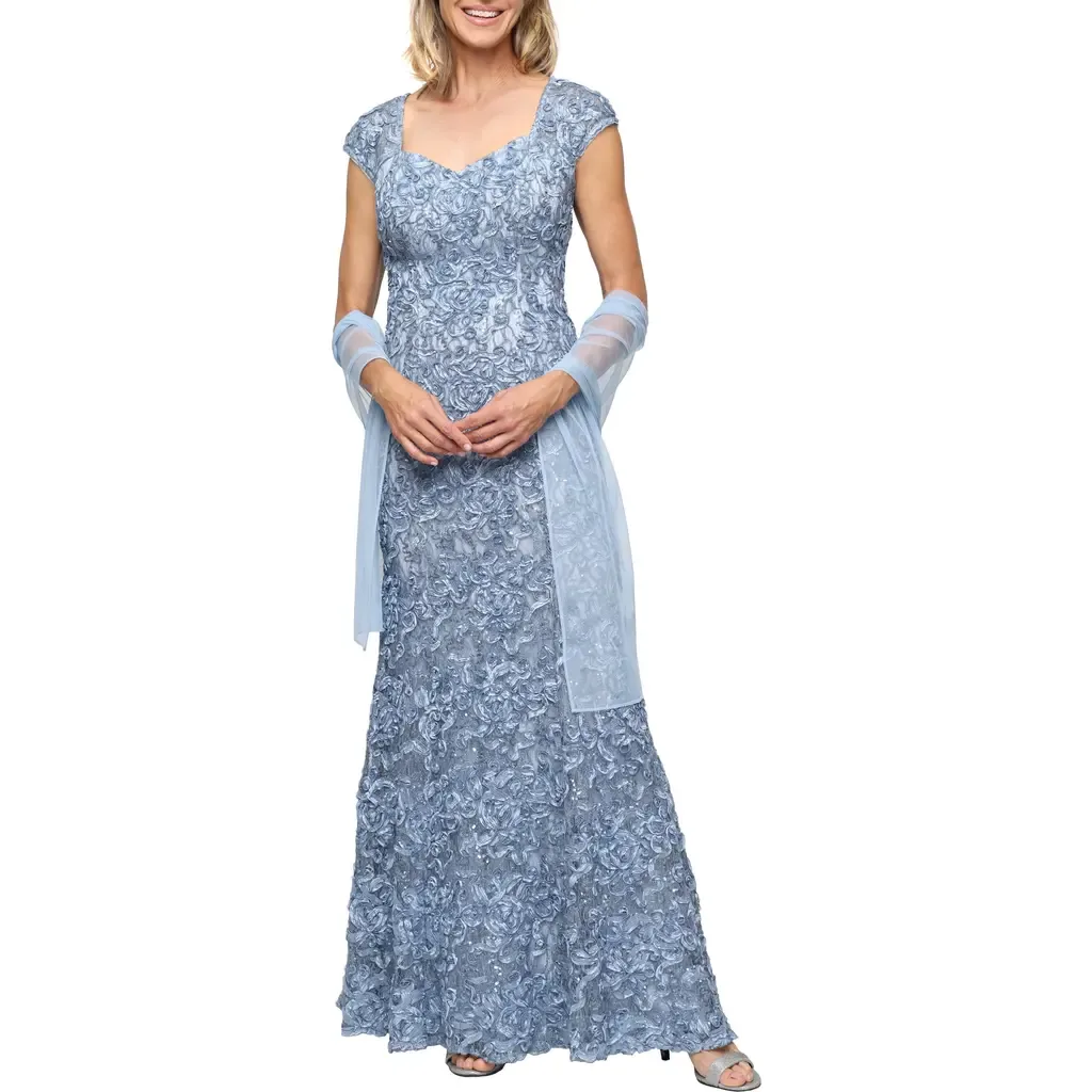 Soutache Mermaid Gown with Shawl by Alex Evenings