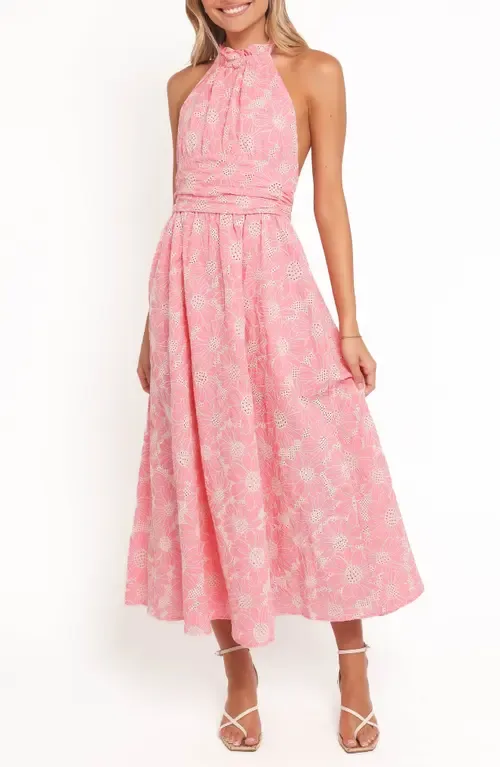 Taila Eyelet Embroidered Halter Neck Cotton Maxi Dress by Petal & Pup