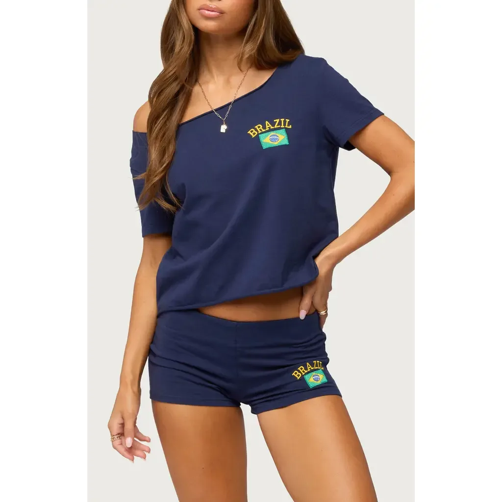 Brazilian Babe Off the Shoulder T-Shirt by EDIKTED
