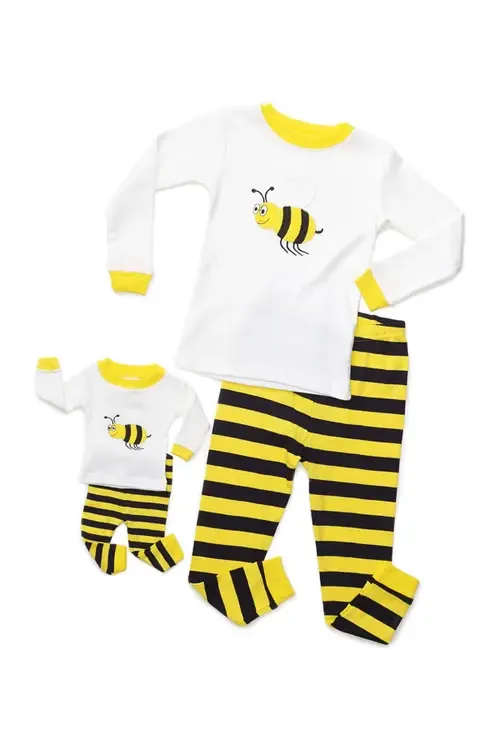 2-Pc. Cotton Short Sleeve Shirt & Shorts Animal Print Pajama Set with Matching Doll Accessory by Leveret