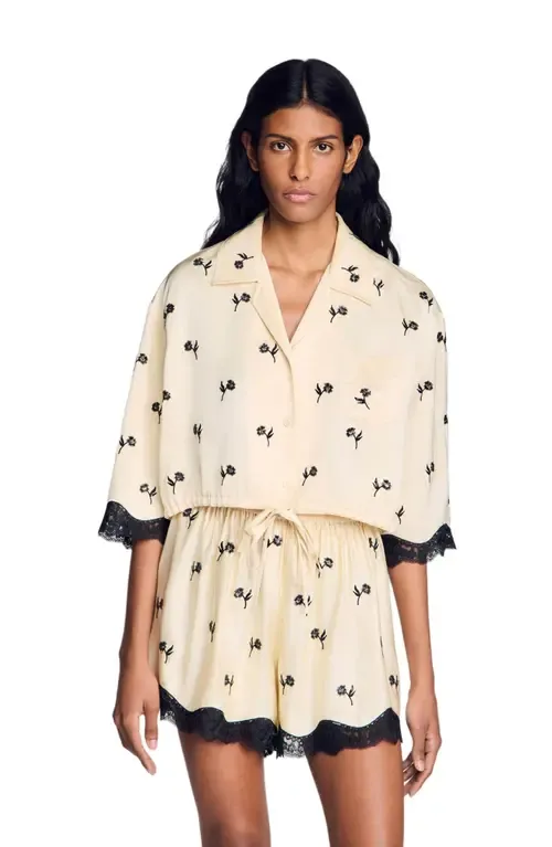 Cropped Floral Embroidered Shirt by SANDRO