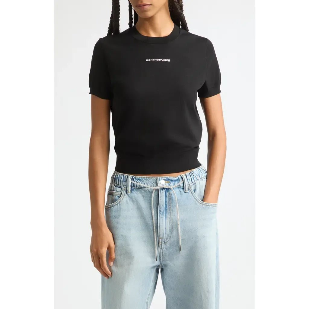 Hotfix Logo Fitted Short Sleeve Sweater by Alexander Wang