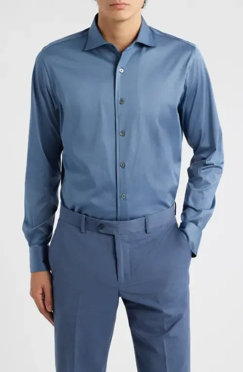 Regular Fit Cotton Jersey Dress Shirt by Canali