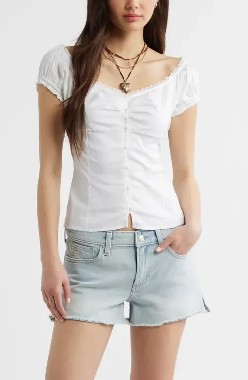 Lace Trim Stretch Cotton Button-Up Top by BP.