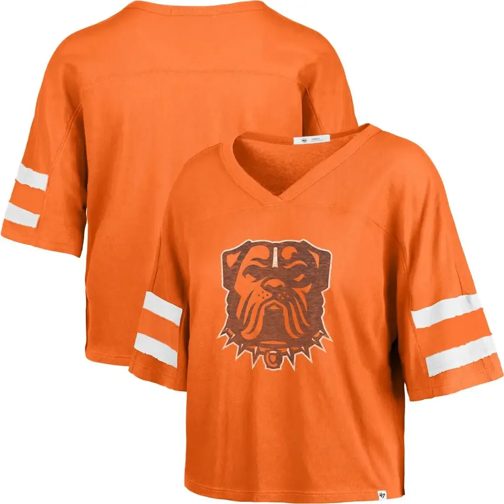 '47 Orange Cleveland Browns Premier Scout Cropped V-Neck T-Shirt by '47