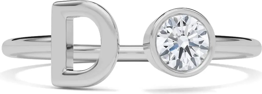 Lab Grown Diamond Letter Ring in 18K White Gold by HauteCarat