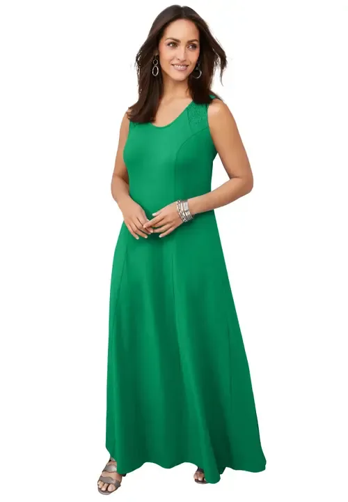 Stretch Cotton Crochet Back Maxi Dress by Jessica London
