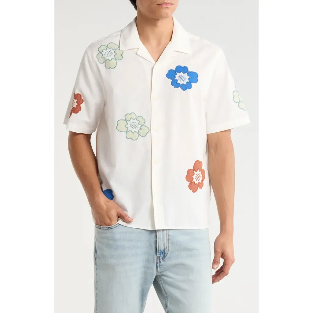 Didcot Floral Appliqué Cotton & Linen Camp Shirt