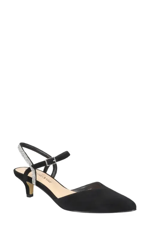 Katriana Crystal Strap Kitten Heel Pump in Suede Leather by Bella Vita