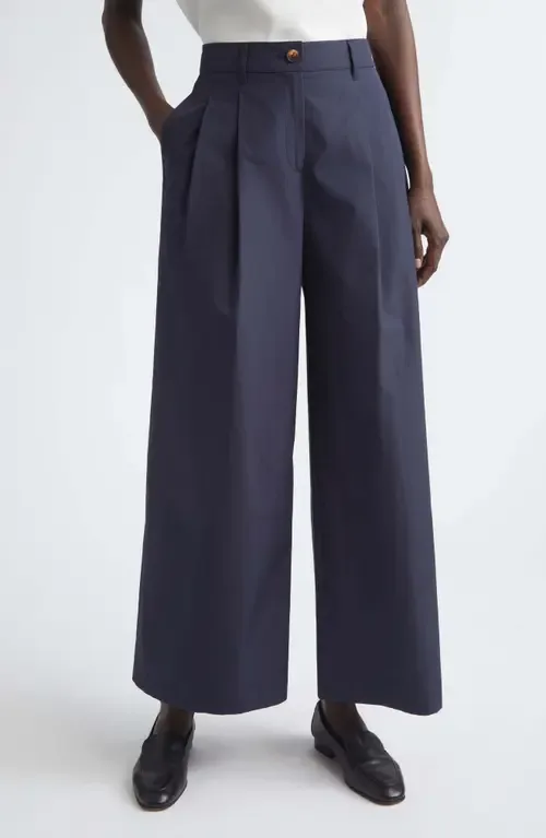 Park Pleated Organic Cotton Poplin Wide Leg Ankle Pants by Lafayette 148 New York