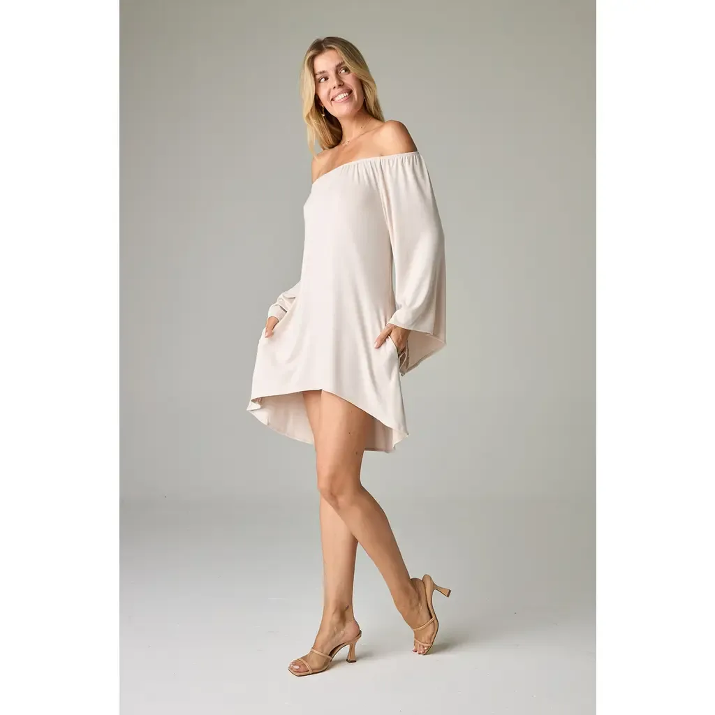 Peyto Eco-Luxe Rib Off-Shoulder Flutter Tunic/Dress - Ultra-Luxe Flow by eavolu