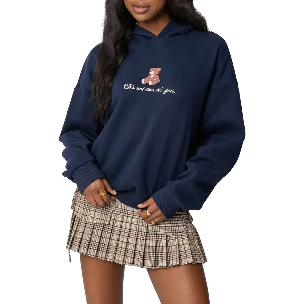 Teddy Bear Embroidered Graphic Hoodie by EDIKTED