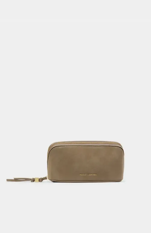Fold-Out Mirror Make Up Bag in Taupe Suedette by Katie Loxton