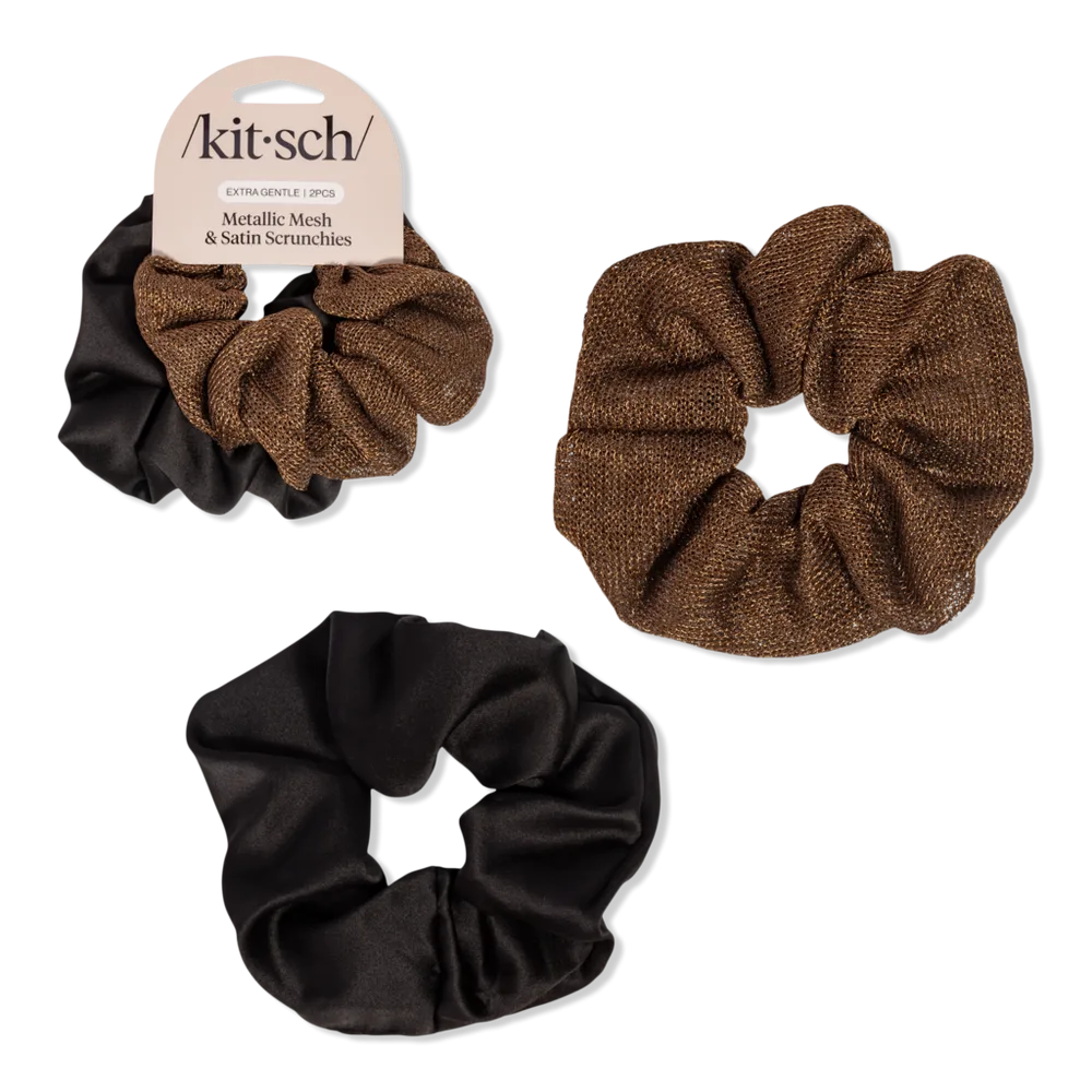 Metallic Mesh and Recycled Fabric Satin Scrunchies Set by Kitsch