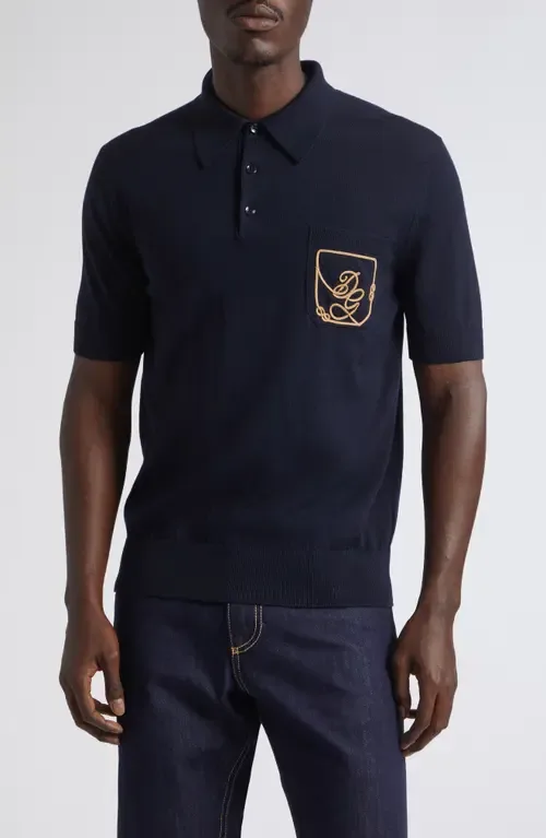 Logo Embroidered Virgin Wool Polo by Dolce&Gabbana