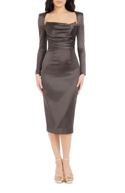 Pamela Long Sleeve Satin Cocktail Dress by Dress the Population