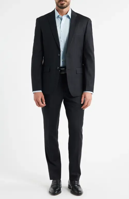 Modern Fit Black Pinstripe Wool Suit by DANIEL HECHTER