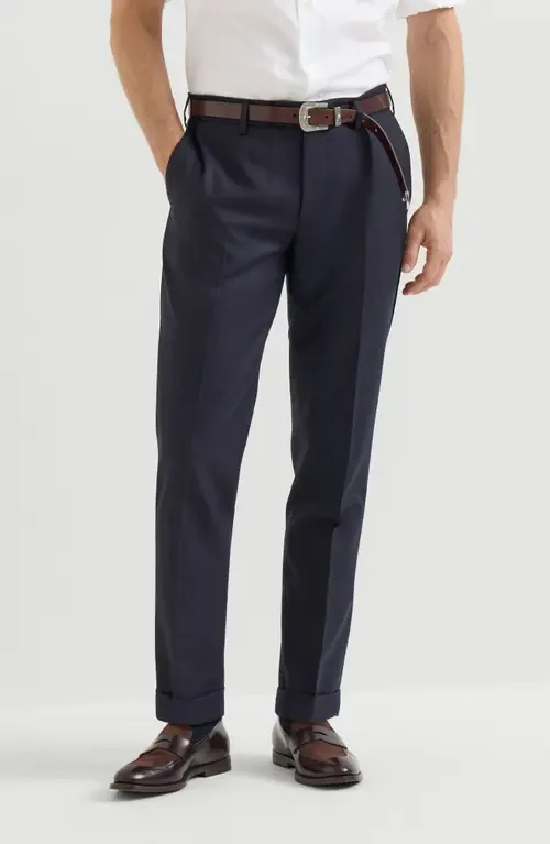 Virgin Wool Flannel Italian Fit Trousers by Brunello Cucinelli