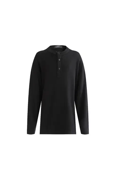Three-Button Henley Top by MOUSTACHE