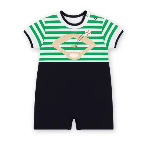 Stripe Knit Shortall with Baseball Field by Florence Eiseman