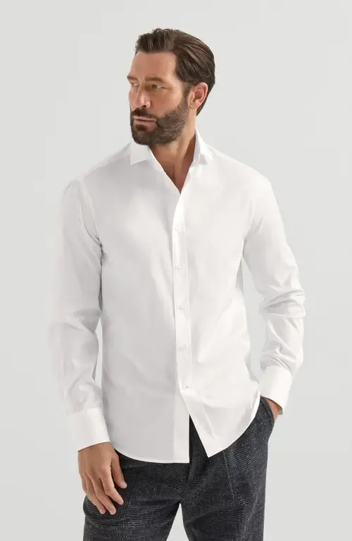 Twill Shirt with Spread Collar by Brunello Cucinelli