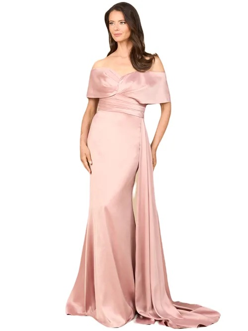 Off Shoulder Satin Dress by LARA New York