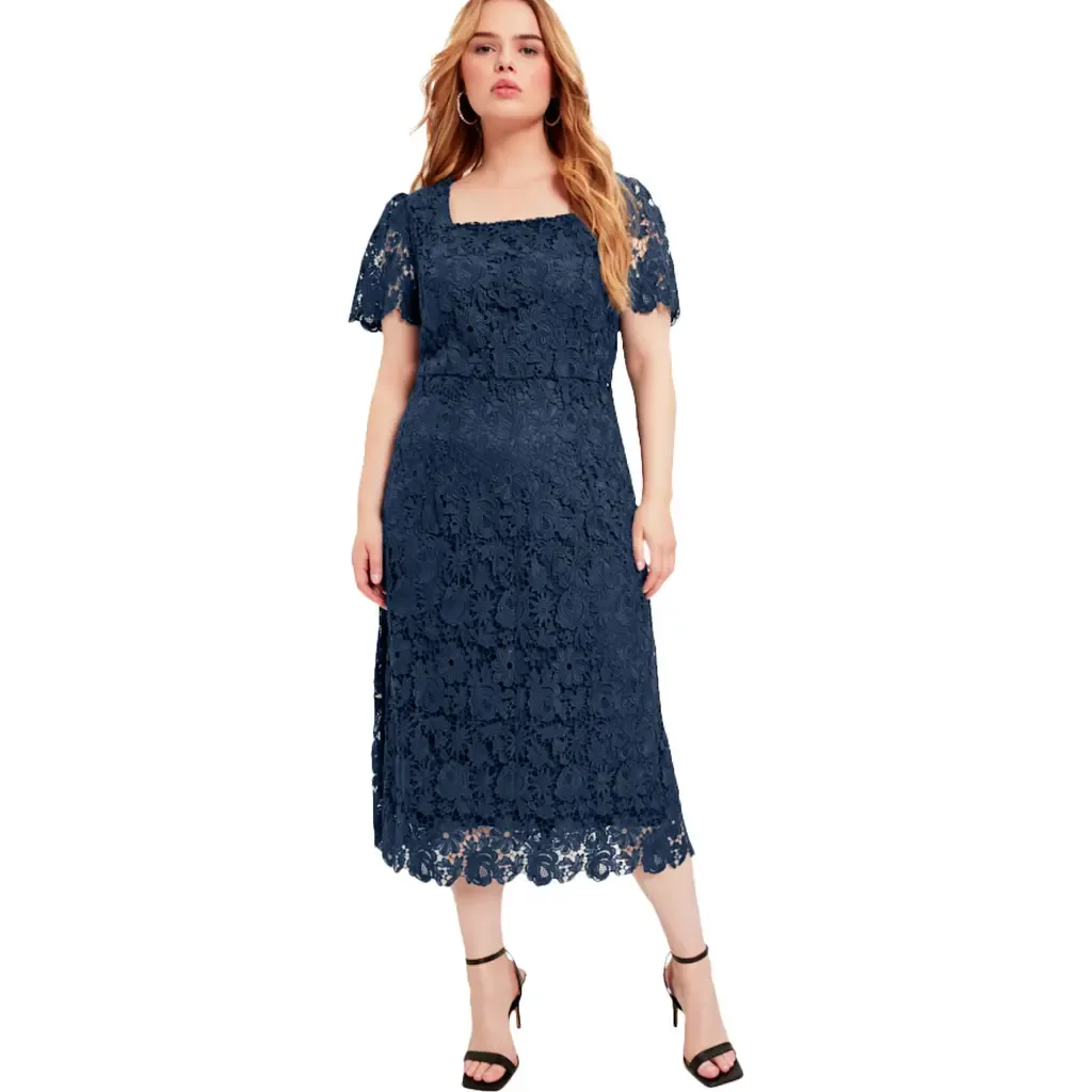 Square Neck Lace Midi Dress by June + Vie