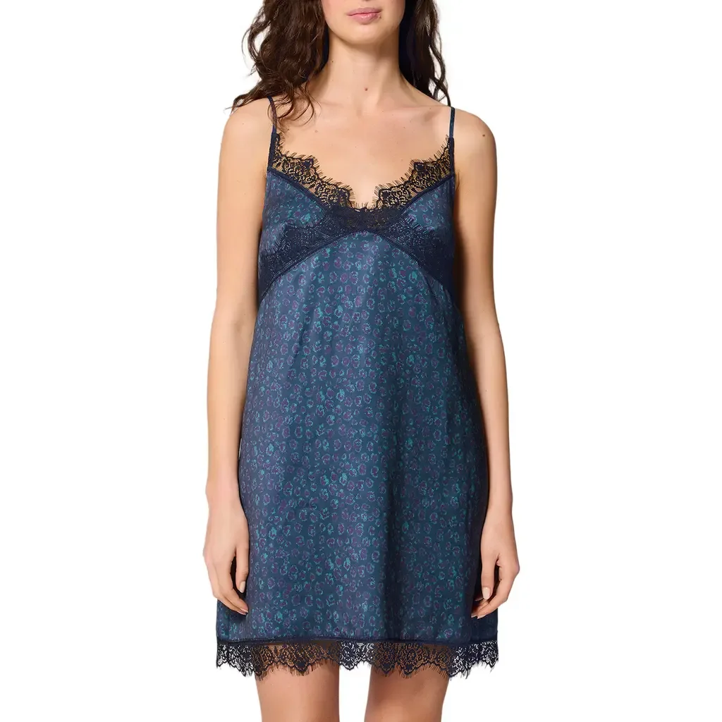 Lace Trim Satin Chemise by Simone Perele