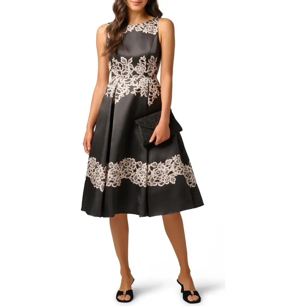 Lace Print Mikado Cocktail Dress