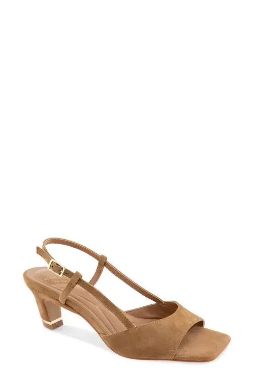 Anna Slingback Sandal in Brown Suede by Kenneth Cole