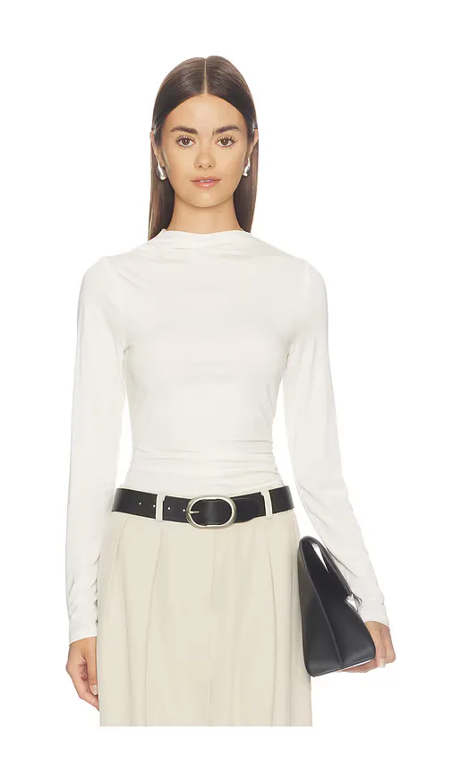 Nathalia Long Sleeve Draped Mock Neck Top by PISTOLA