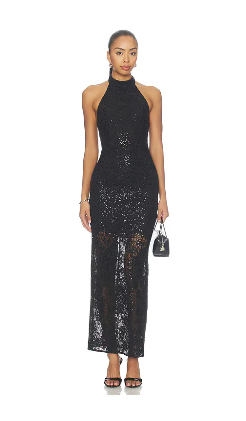 Koi Embellished Lace Halter Maxi Dress with Back Slit by Alice + Olivia