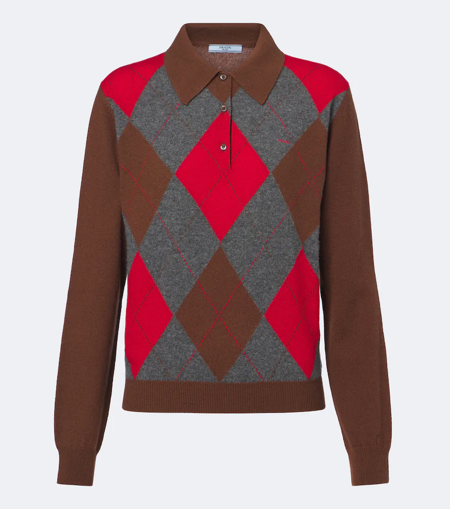 Argyle Cashmere Polo Sweater by Prada
