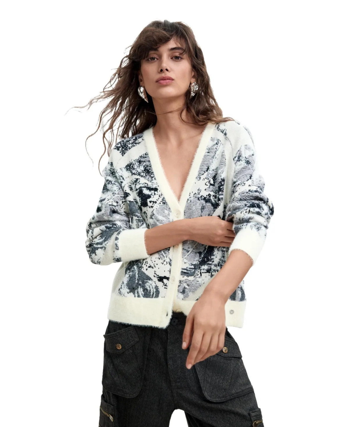 M. C. Lacroix Floral-Print Jacquard Button-Front Cardigan by Desigual