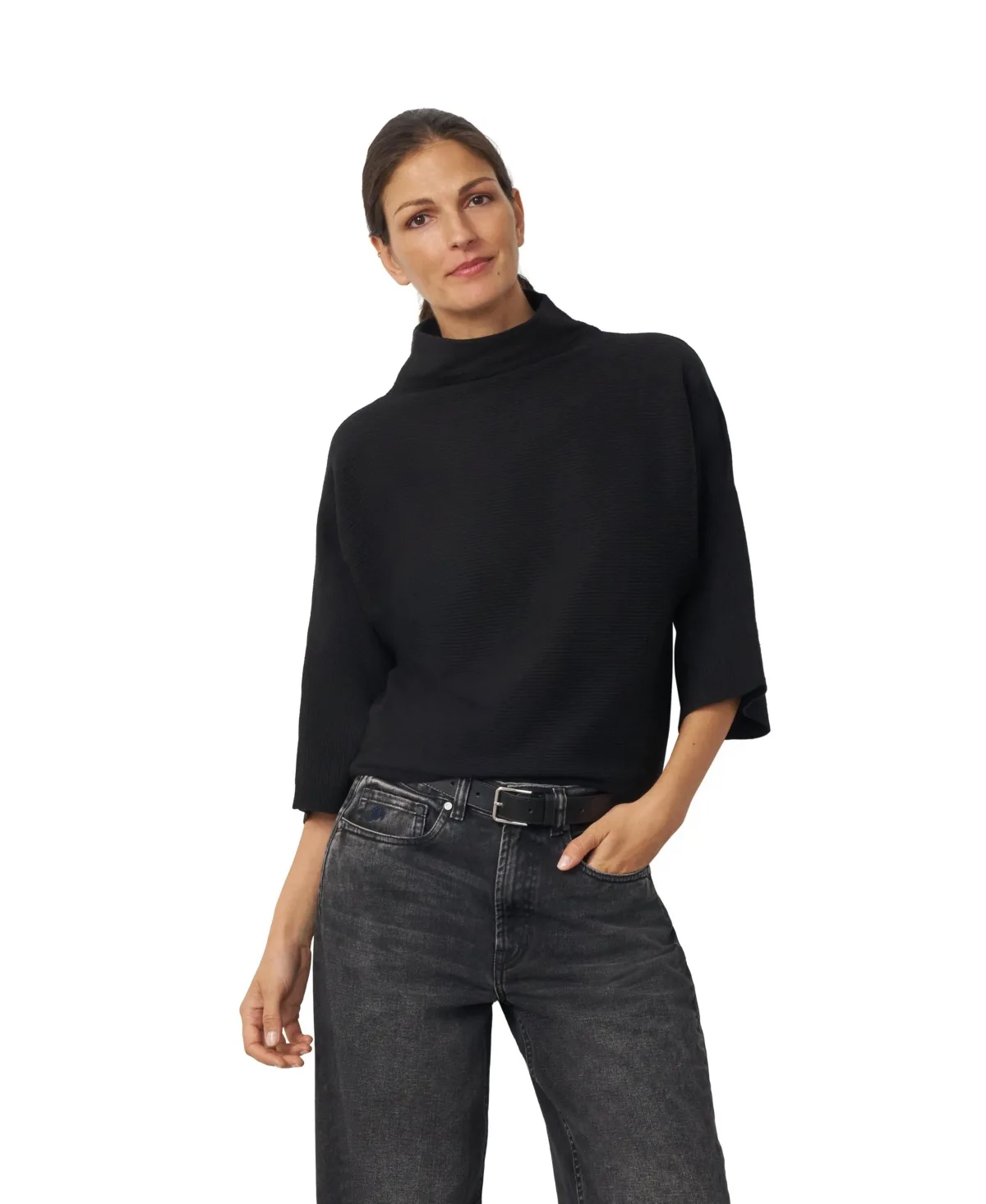 Mock Neck Rib-Knit Dolman Sweater