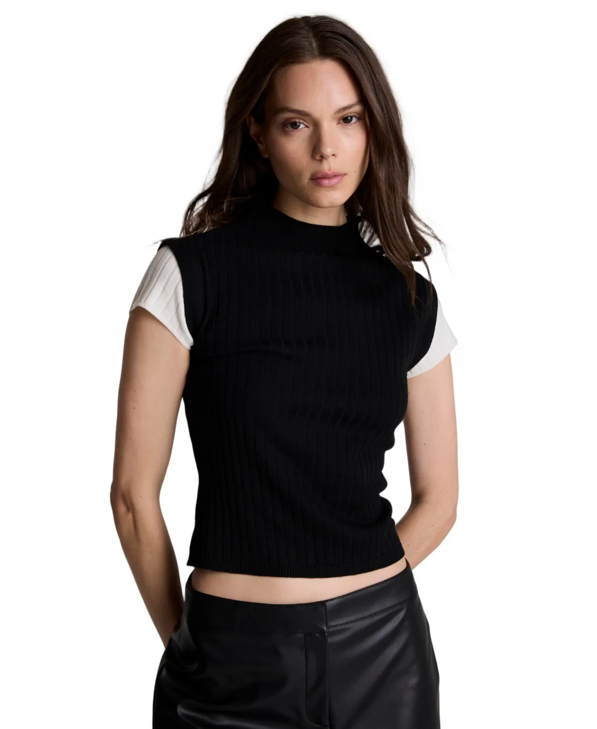 Two-Tone Layered Ribbed Mock-Neck Sweater by Kenneth Cole