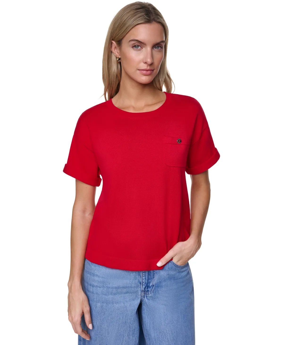 Cotton Crewneck Short-Sleeve Sweater by Nautica
