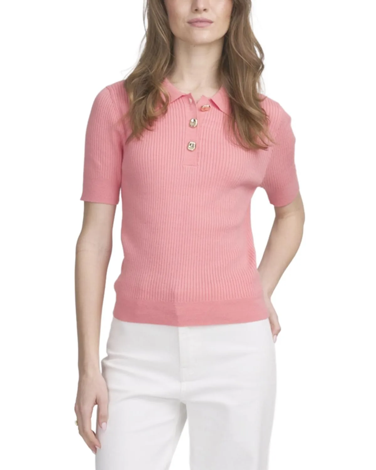 Fine Gauge Ribbed Short Sleeve Henley by Elle Collection