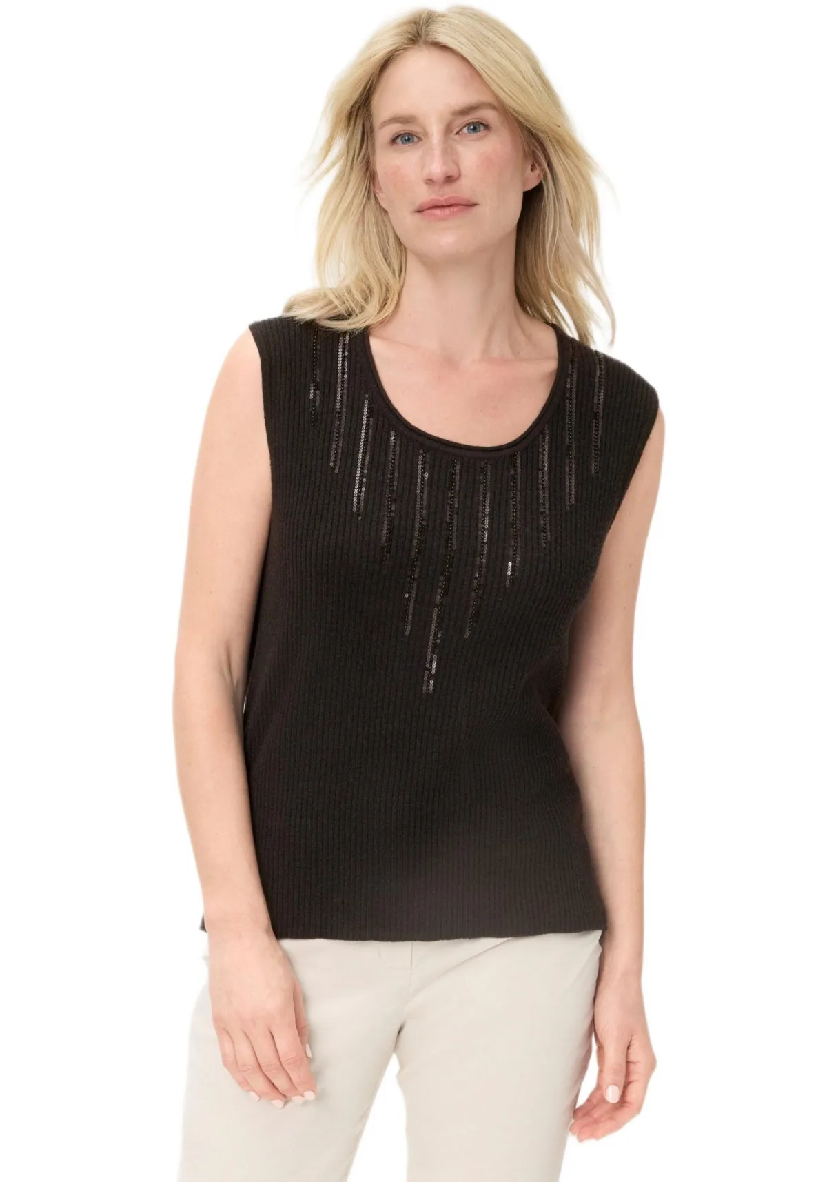 Rib Knit Shell with Sequin Detail by Olsen