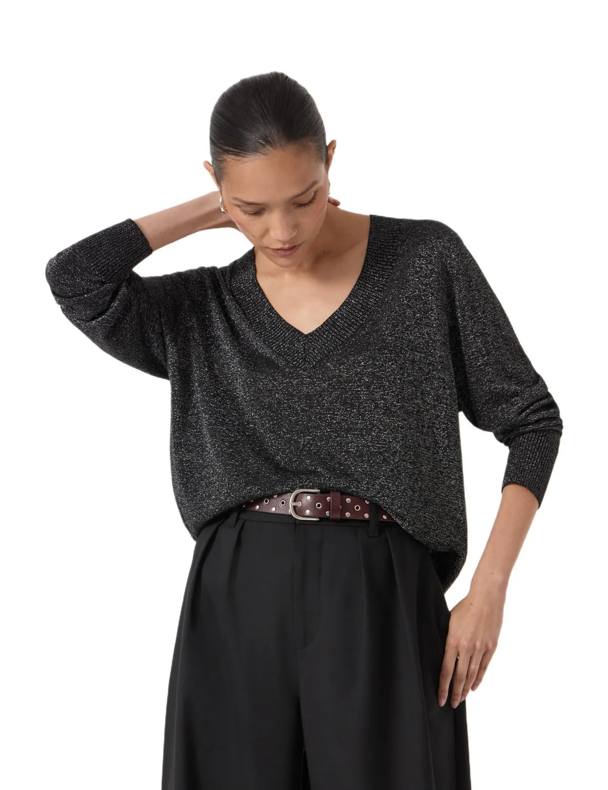 Gracey V Neck Metallic Jumper by Hush