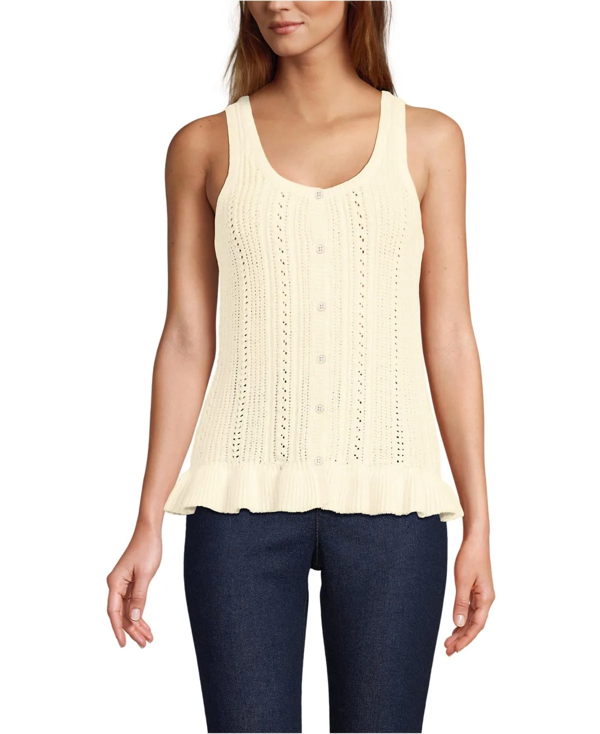 Cotton Boucle Ruffle Hem Sleeveless Sweater by Lands' End