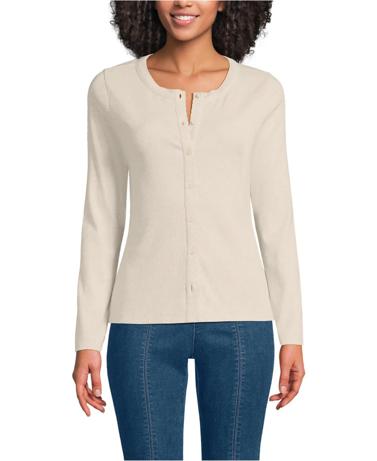Long Sleeve Micro Rib Button Through Cardigan by Lands' End