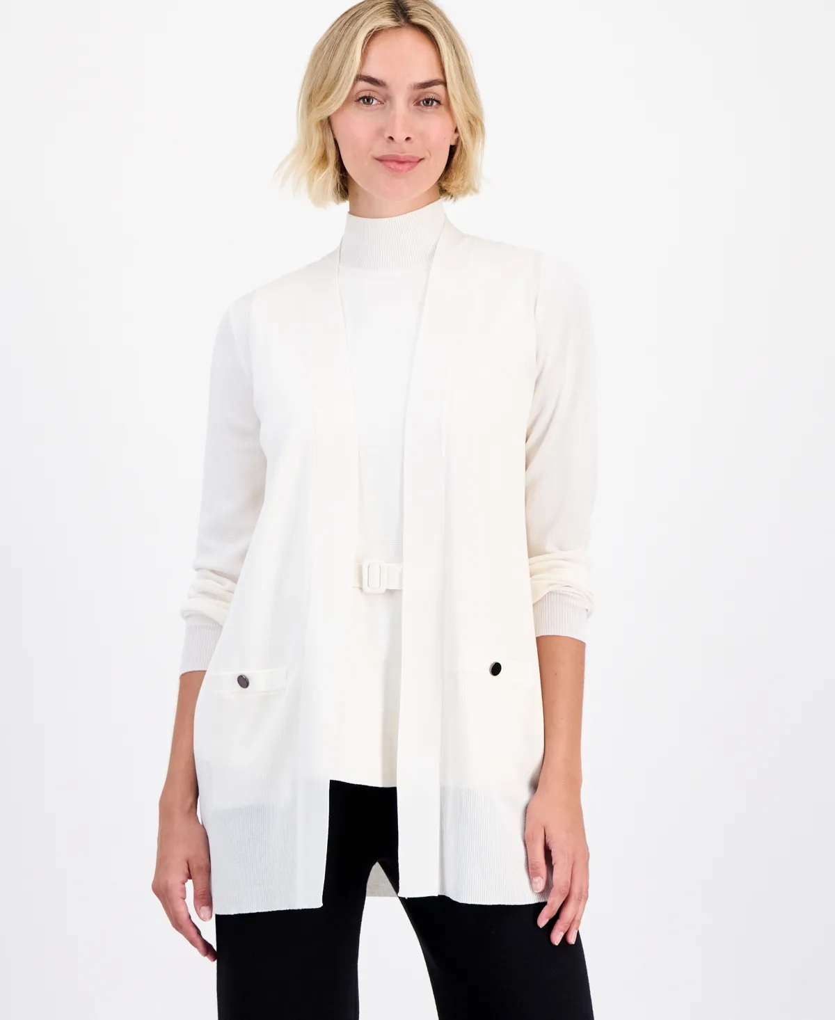 Open-Front Buttoned-Pocket Cardigan by Anne Klein