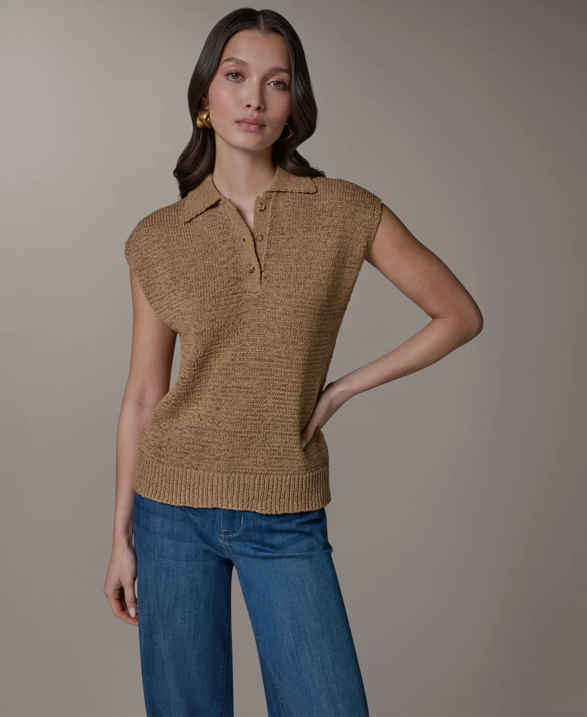 Sleeveless Polyester Polo Sweater by Donna Karan Weekend